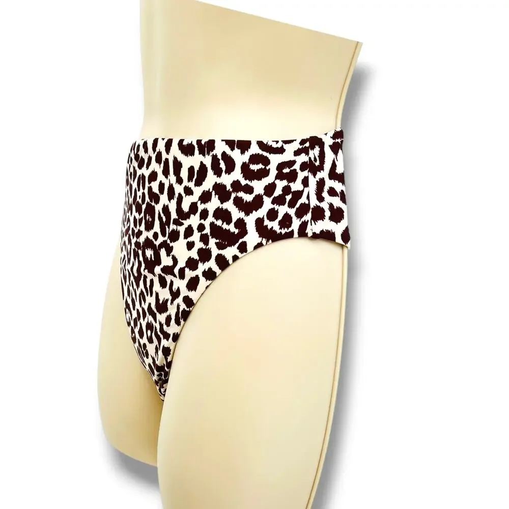 J CREW  NWOT High Waist High Leg Leopard Print Bikini Bottoms S  Vacation  Pool